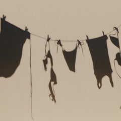 Minimalist summer shadows of swimsuits on a clothesline — evoking the relaxed, sun-drenched vibe of Cold Summer Las Vegas, a wellness and cold plunge studio.